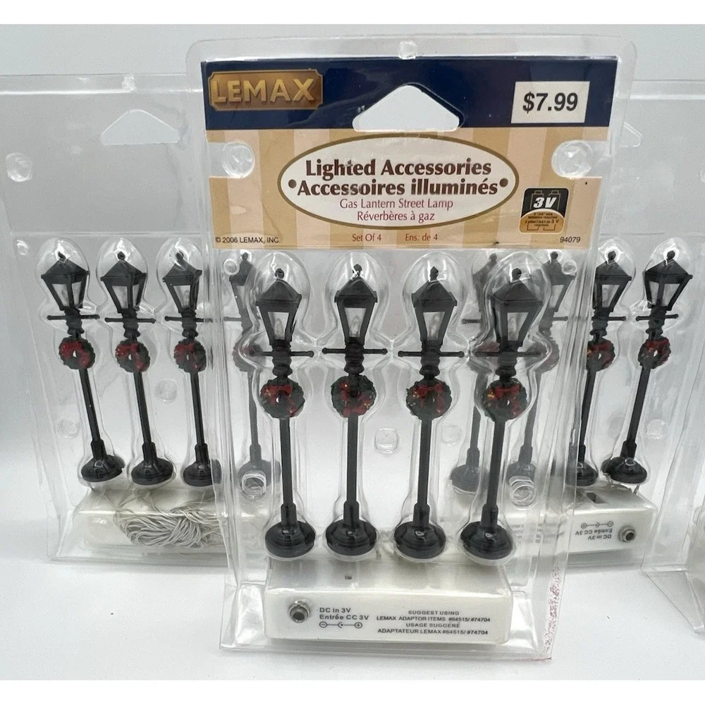 Lemax 12 Gas Holiday Lanterns & 2 Railroad Crossing Signs  Battery/AC New
